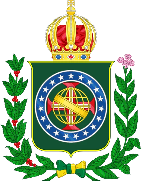 Arms of the Empire of Brazil: green shield with the armillary sphere, the cross of the Order of Christ and nineteen stars, under the imperial crown