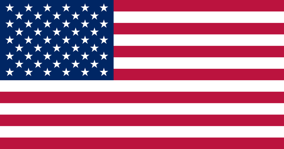Flag of the United States — thirteen red and white stripes with a blue canton of fifty white stars.