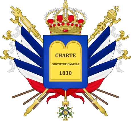 Arms of the July Monarchy: azure, the Constitutional Charter of 1830 Or