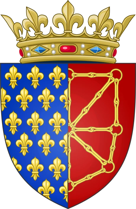 Arms of France and Navarre dimidiated: France Ancient and the escarbuncle of Navarre