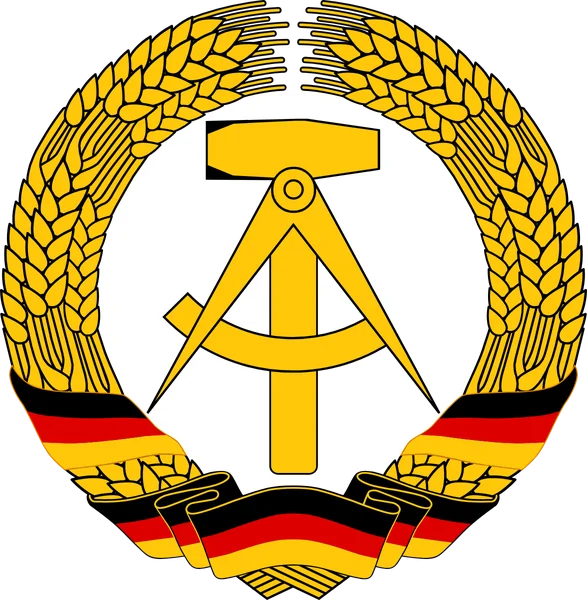 Emblem of East Germany from 1953 to 1955: hammer and compass in a wreath of wheat, with black-red-gold ribbons