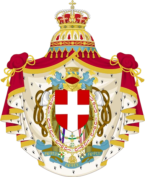 Greater arms of the Kingdom of Italy from 1929 to 1943, with two fasces in place of the lions