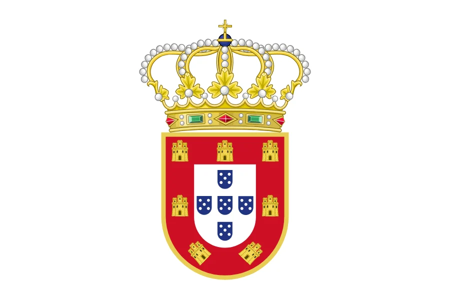 White flag with the arms of Portugal and the royal crown of the reign of D. Pedro II