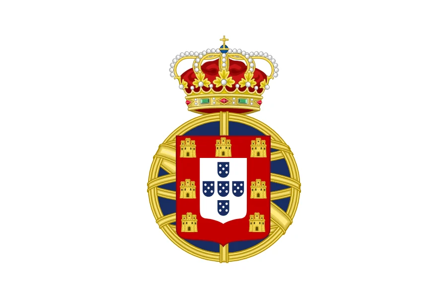 Flag of the United Kingdom of Portugal, Brazil and the Algarves: white field with the shield of Portugal on the armillary sphere