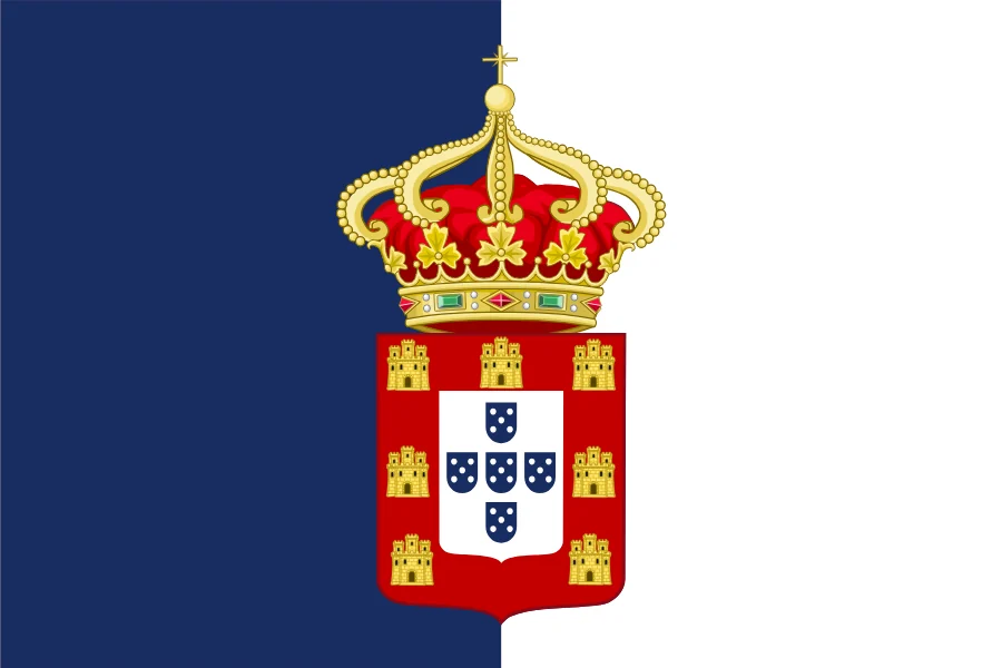 Blue and white flag of the constitutional monarchy with the crowned royal arms
