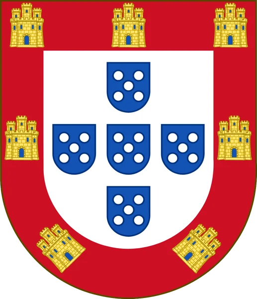 Shield of Portugal as marshalled by D. João II: upright quinas and a bordure of castles