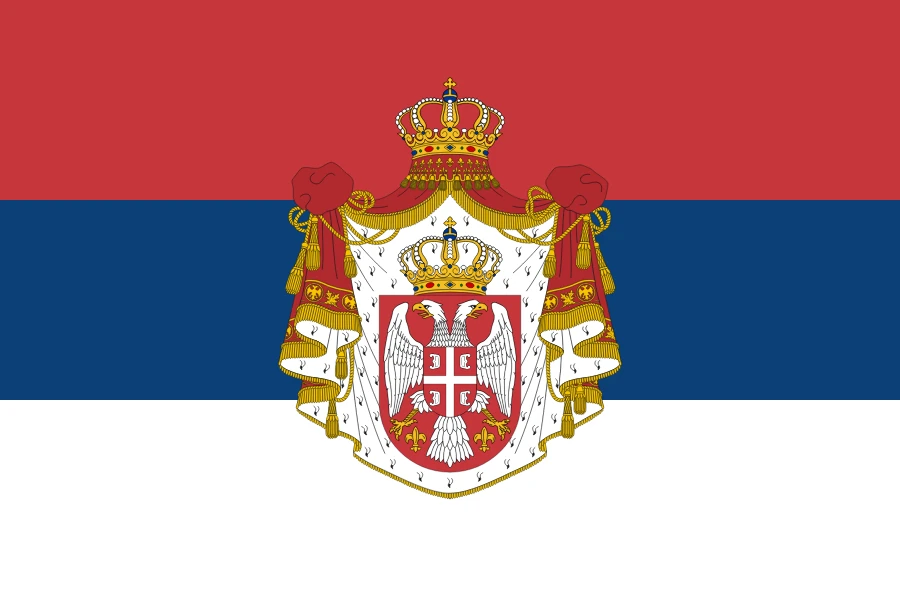 State flag of the Kingdom of Serbia, 1882-1918, with the royal arms