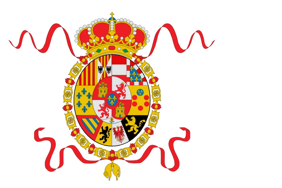 Naval ensign of Carlos III: the royal arms of 1760 on a white field