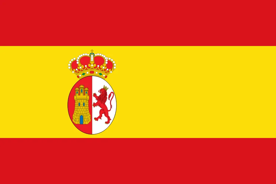 Flag of 1785: red, yellow and red stripes, with the crowned arms of Castile and León