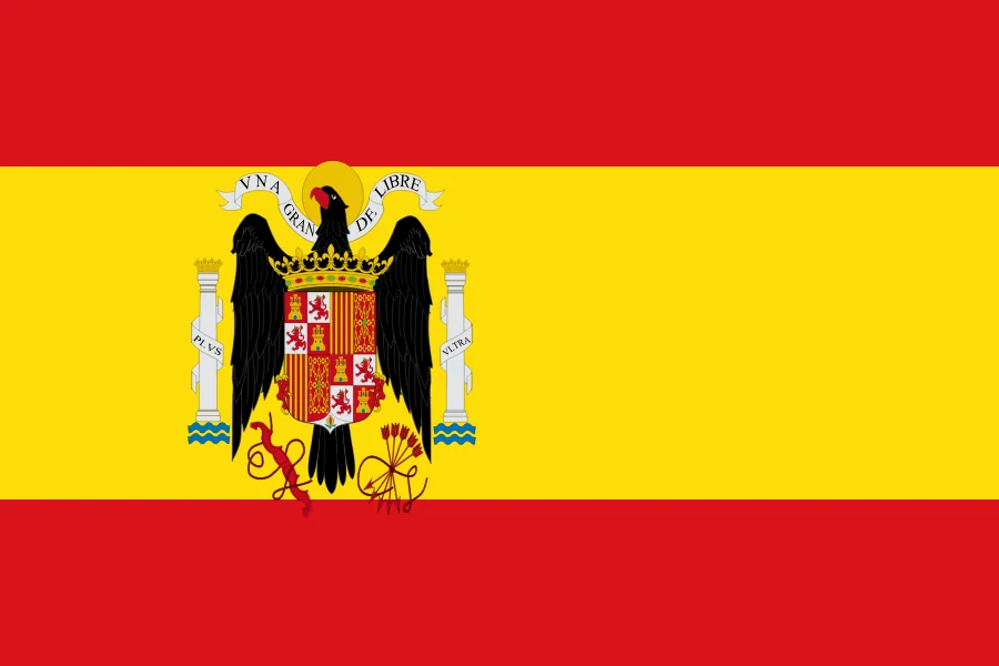 Flag of 1938: the rojigualda with the arms of the eagle of Saint John
