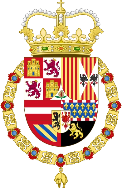 Arms of Felipe II before 1580, with the royal crown and the Golden Fleece