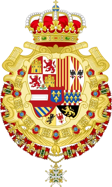 Arms of Felipe V with the Bourbon-Anjou inescutcheon and the collars of the Golden Fleece and the Holy Spirit