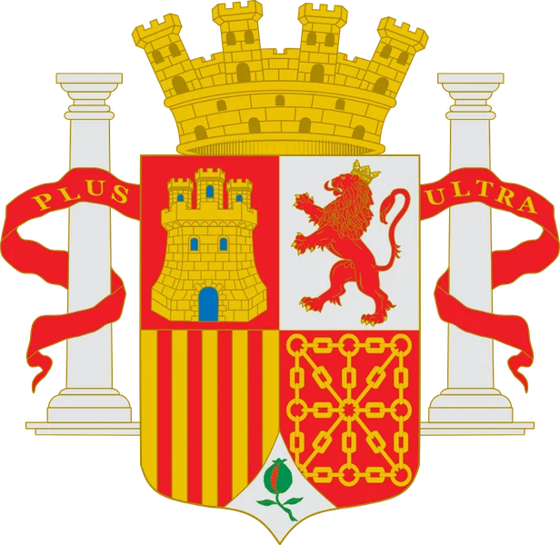 Arms of the Provisional Government: Castile, León, Aragon, Navarre and Granada, with a mural crown and the Pillars of Hercules