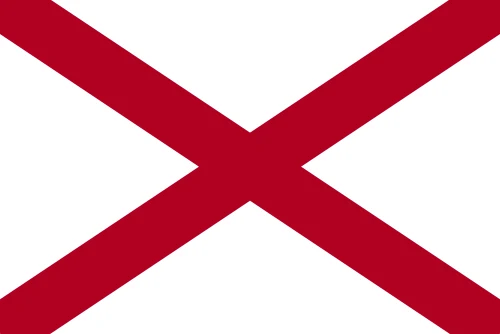 Flag of Alabama: a crimson saltire on a white field