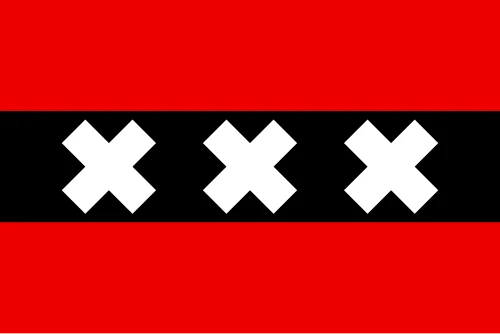 Flag of Amsterdam: three white saltires on a black band between two red bands