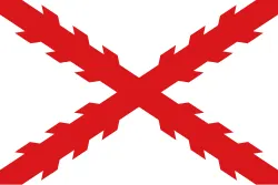 The Cross of Burgundy: a red ragged saltire of two crossed pruned branches on a white field