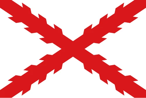 The Cross of Burgundy: a red ragged saltire of two crossed pruned branches on a white field
