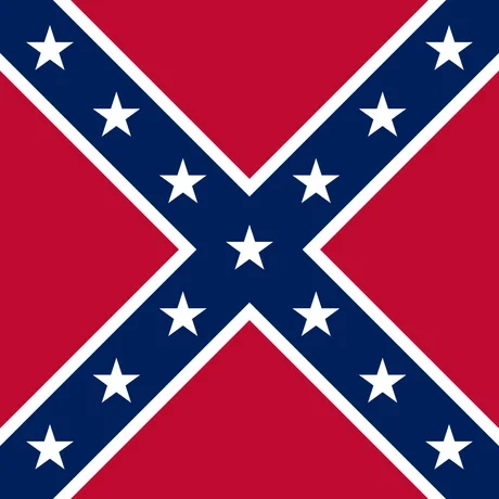 The Confederate battle flag: a blue saltire strewn with white stars on a red field