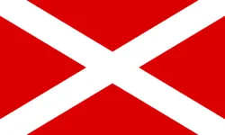 The Gascon flag, the Union Gascona: a white saltire on a red field