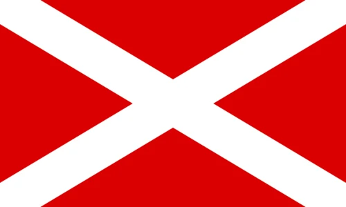 The Gascon flag, the Union Gascona: a white saltire on a red field