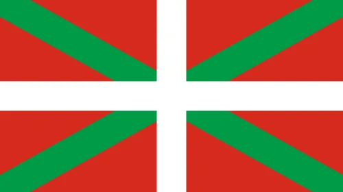 The Ikurrina, flag of the Basque Country: a green saltire and a white cross on a red field