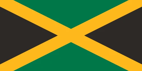 Flag of Jamaica: a gold saltire dividing the field into green and black triangles